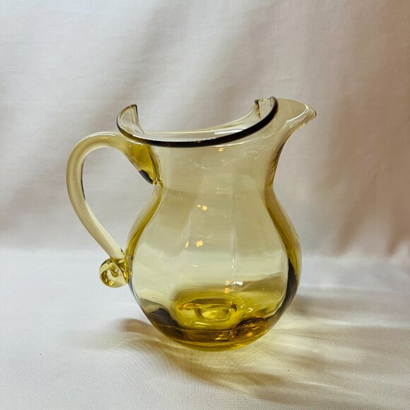 Rainbow Glass Golden Amber Pitcher Mid-20th Century Hand Blown Creamer 6” - Picture 10 of 11